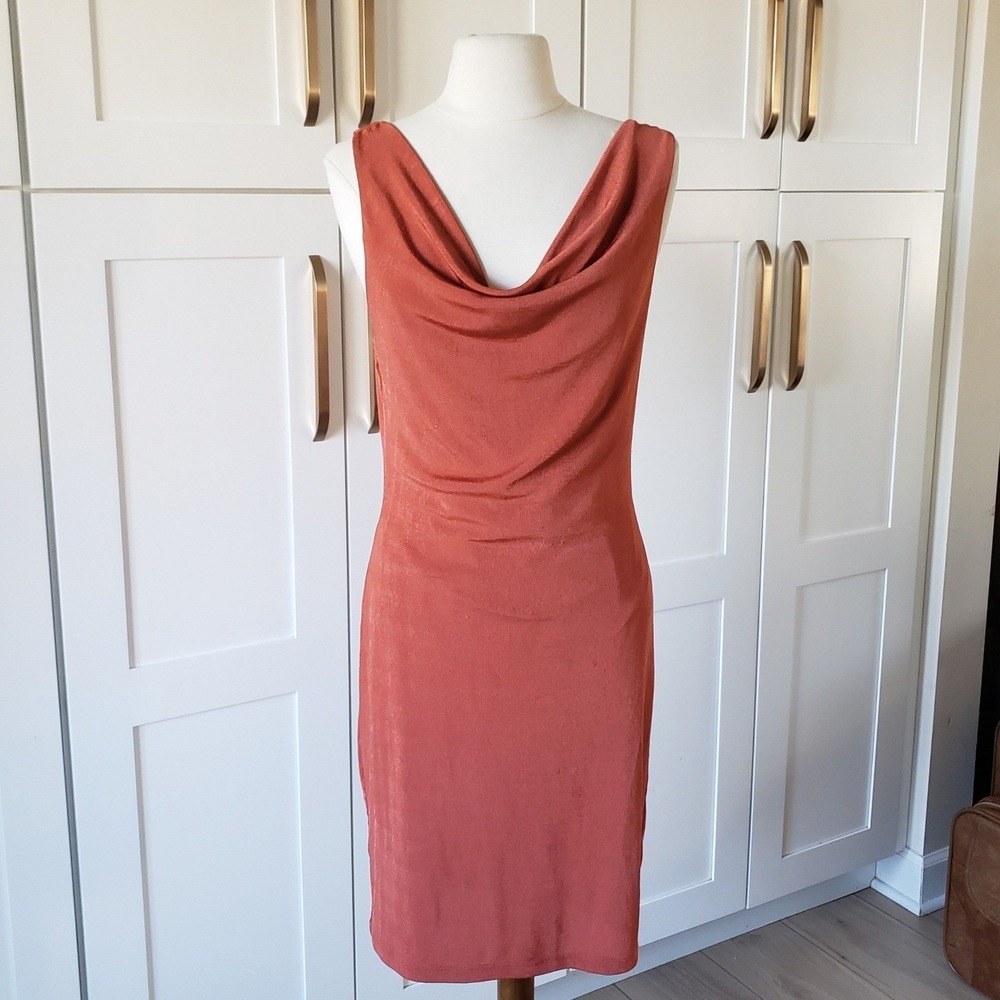 Almost Famous Dress Womens Lโ Orange Rust Cowl Neck Sleeveless Bodycon Mini